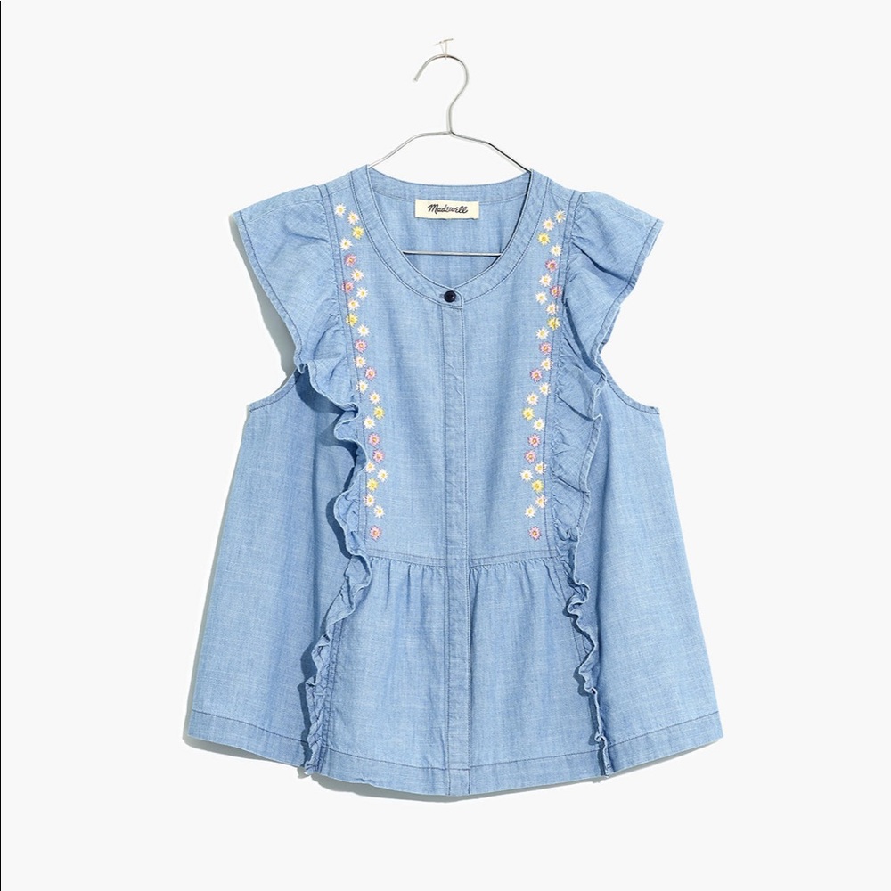 NWT Madewell Embroidered Denim Top L Large